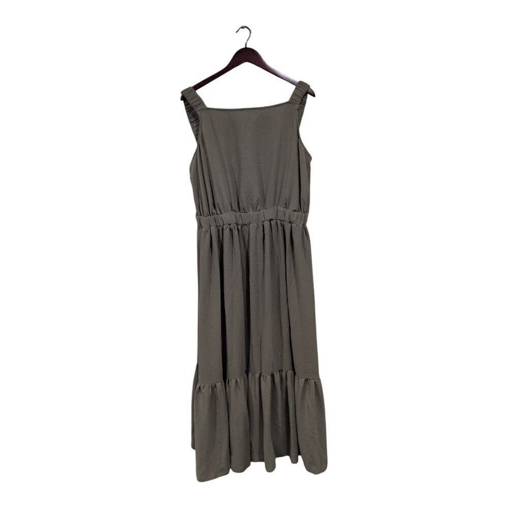 ASOS Design Women's Sleeveless Tiered Dress Olive Green Midi Elastic Waist Sz 18